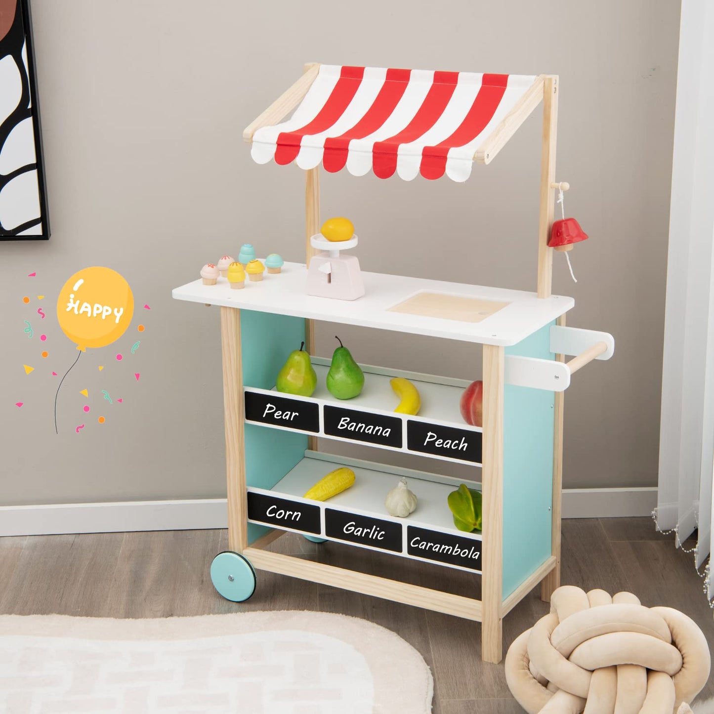 Wooden Pretend Play Kids Grocery Store with Chalkboard