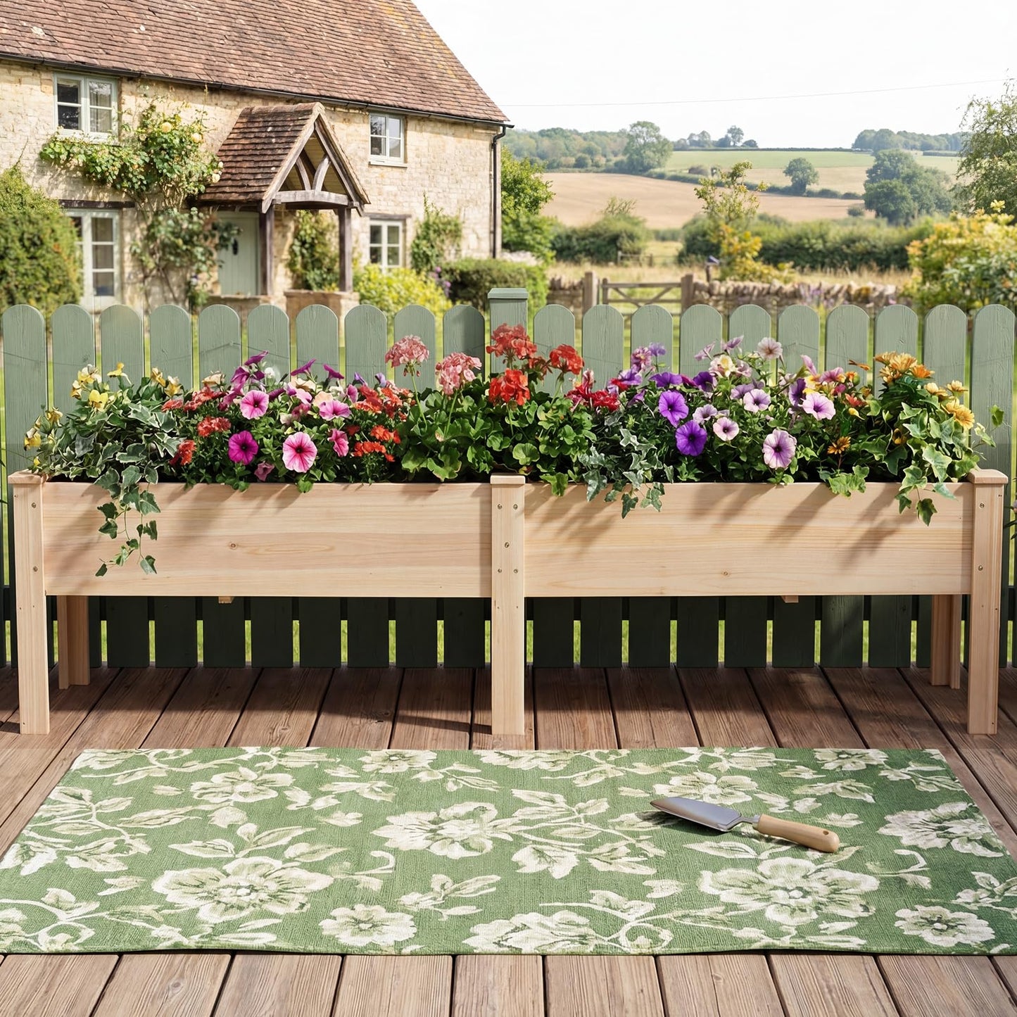 Raised Garden Bed, Wooden Elevated Planter Box with Legs and Drainage Holes