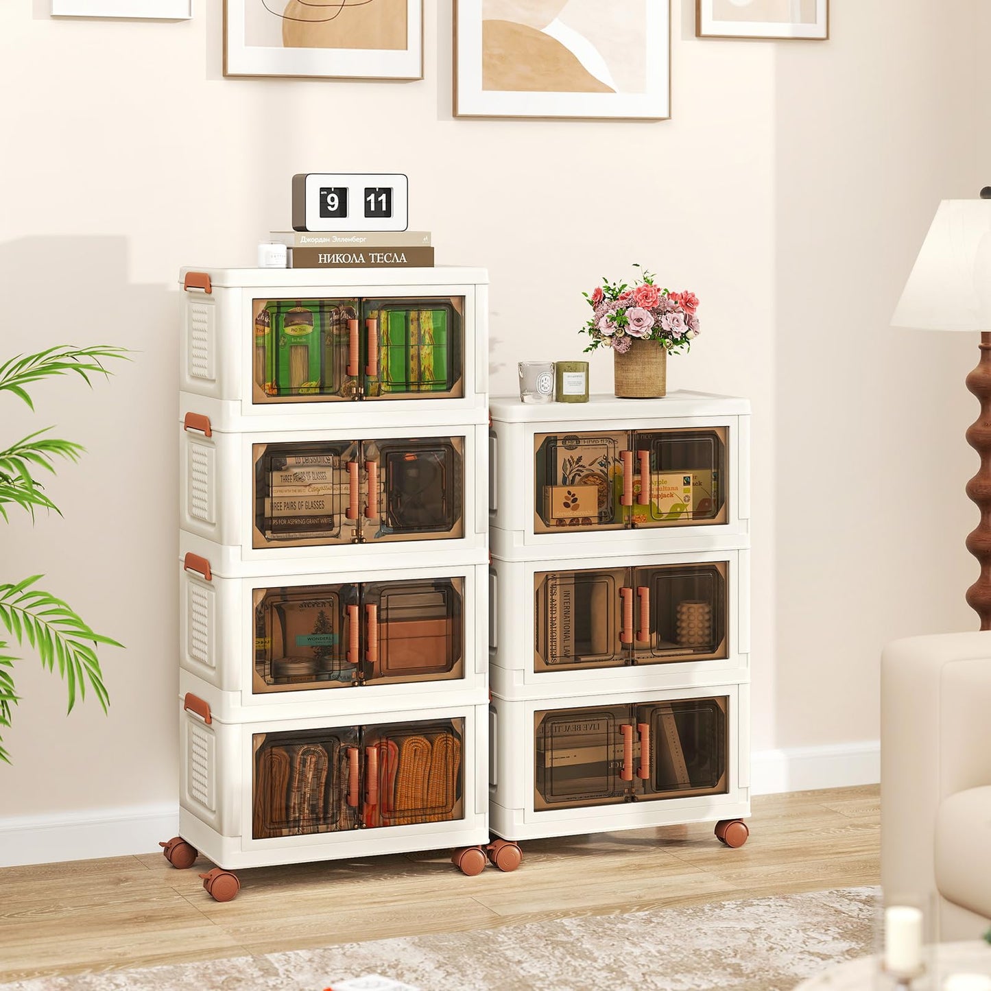 3 or 4 Tier Stackable Storage Bins with Lid & Lockable Wheels