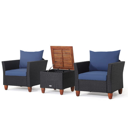 Sectional Patio Bistro Set with 2 Cushioned Sofas and 1 Acacia Table