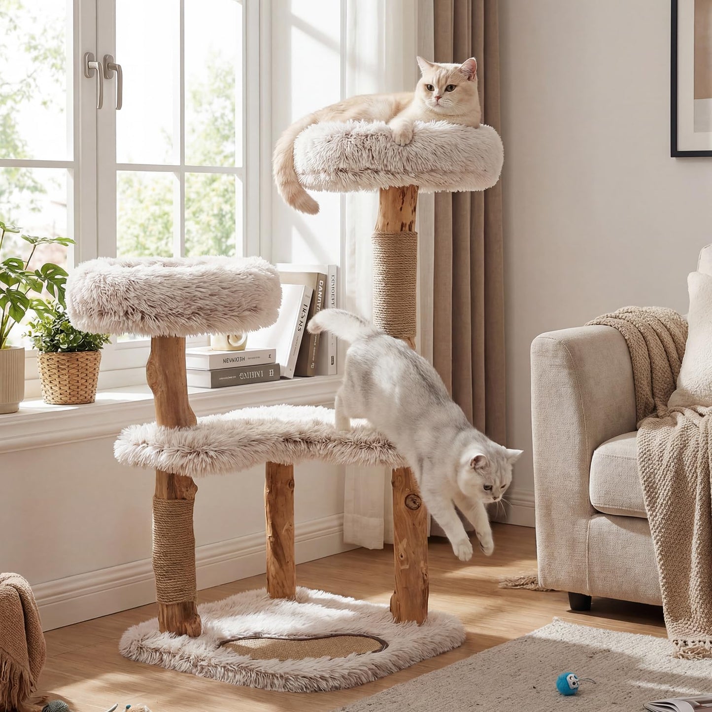 Wooden Cat Tree, Multi-Layer Cats Tower with Jute Scratching Posts