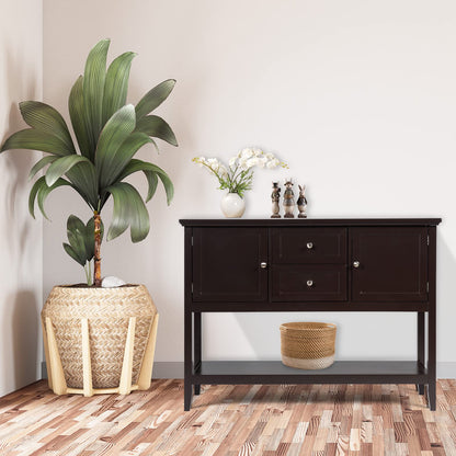 Wooden Buffet Table with Spacious Tabletop and Large Storage Rack