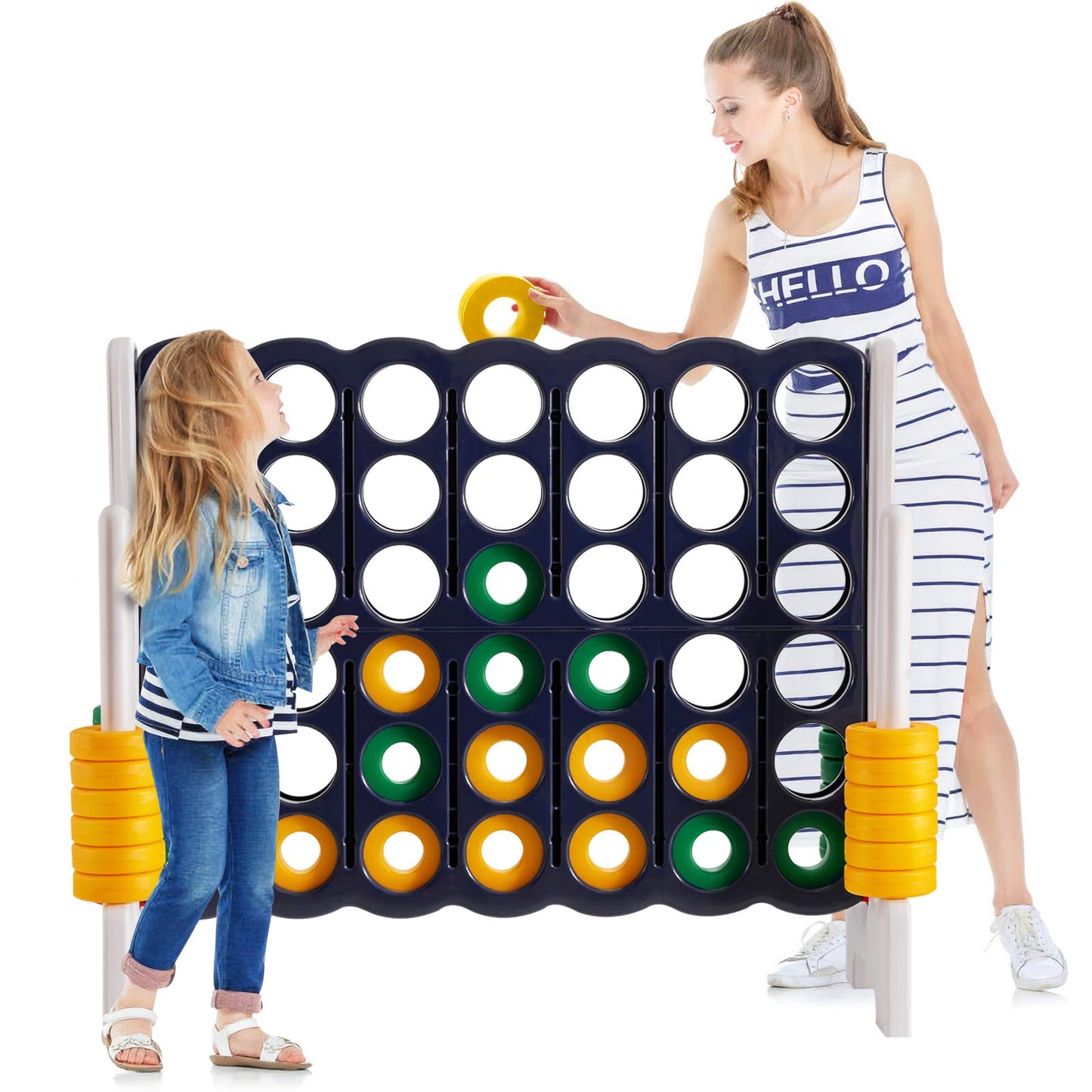 Four in A Row Game Set with 42 Jumbo Rings & Quick-Release Slider