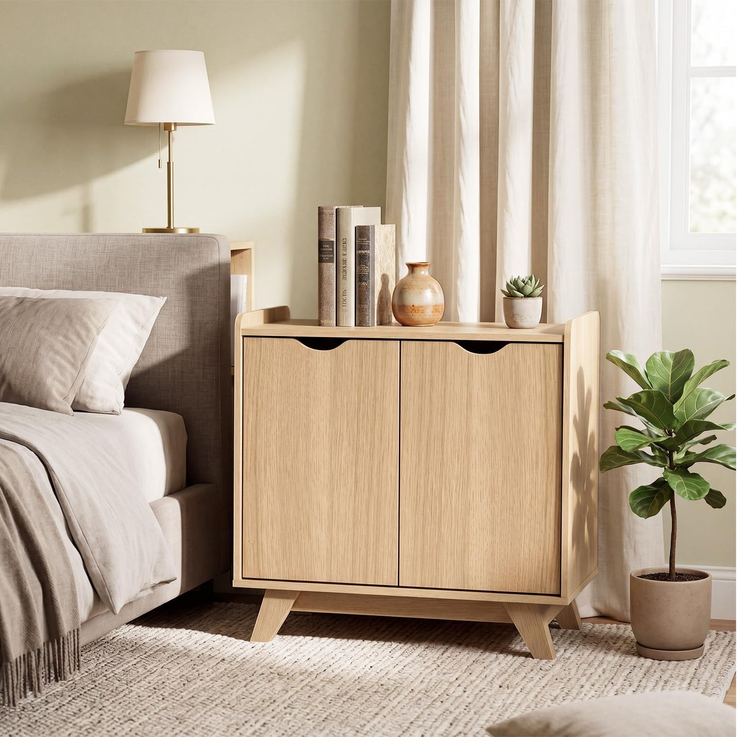 2 Door Storage Cabinet, Wooden Buffet Sideboard with 5-Level Adjustable Shelf