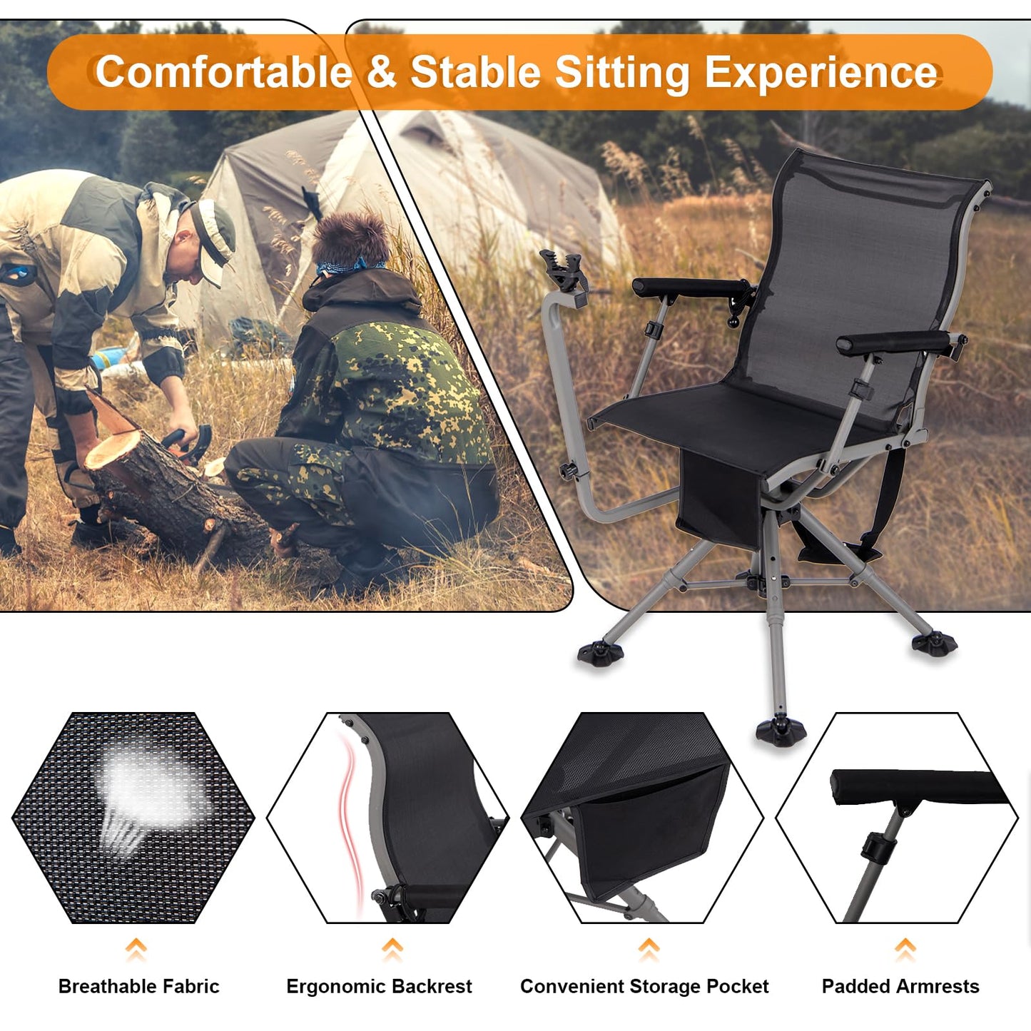 360° Swivel Folding Hunting Chairs with 3 Position Adjustable Legs