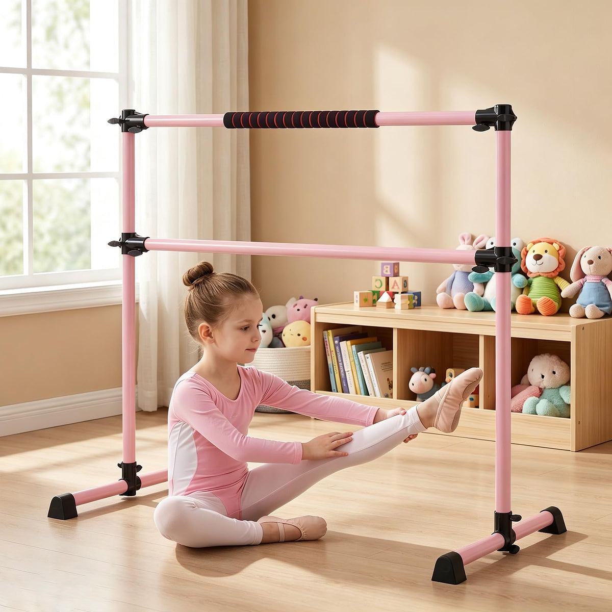 Double Ballet Barre, 17-112cm Adjustable Dance Stretch Bar