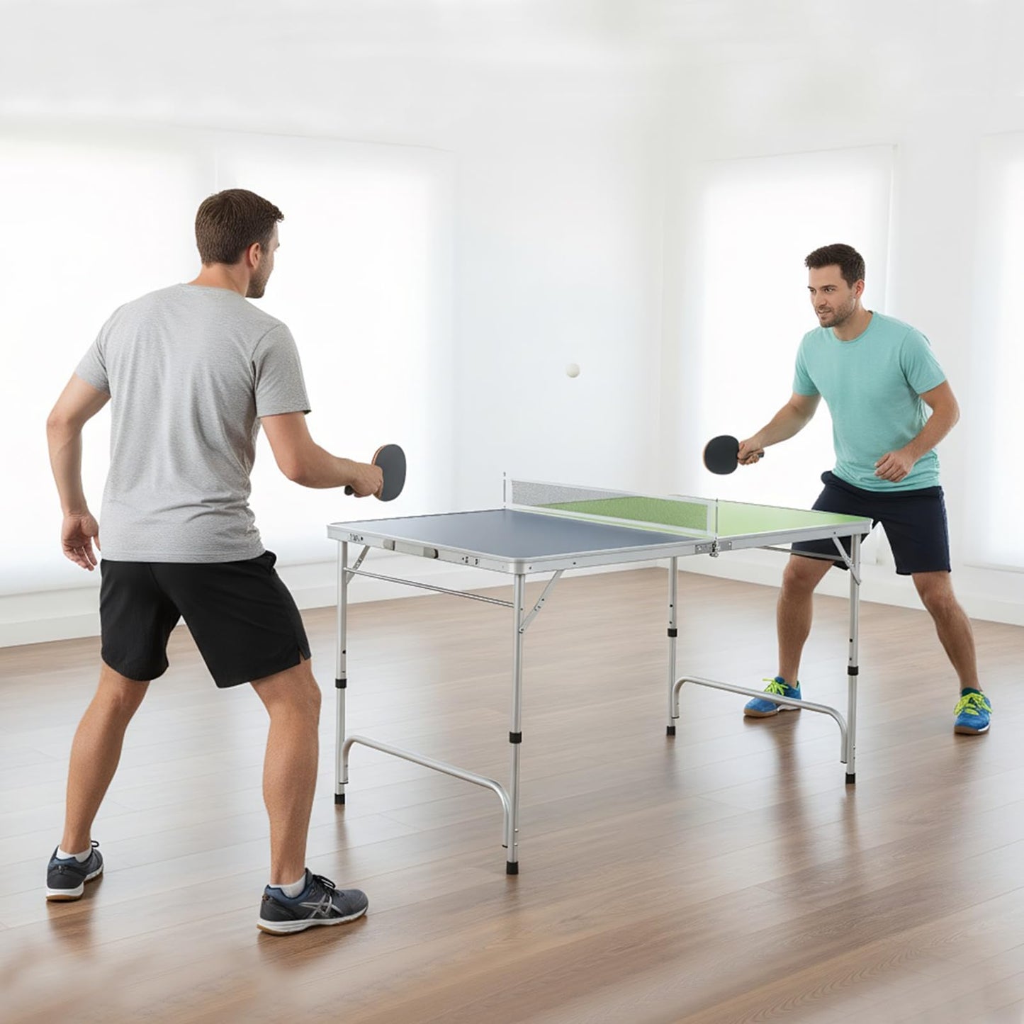 Foldable Mini Table Tennis Set with 2 Paddles and 3-Level Adjustable Height