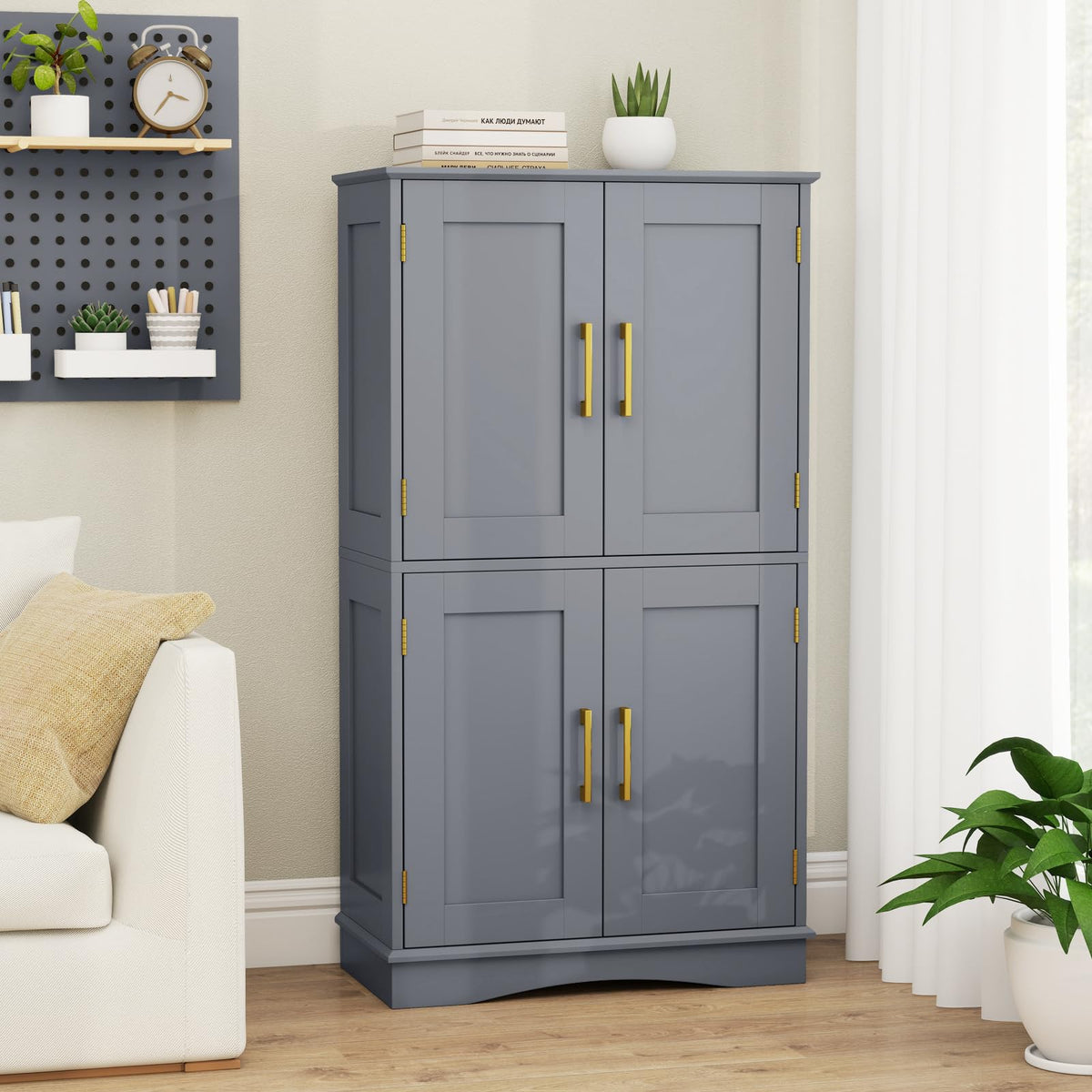 Bathroom Floor Cabinet, 110cm Freestanding Storage Cupboard