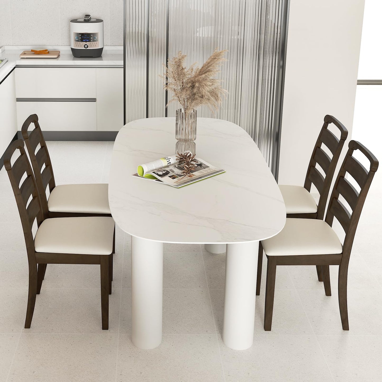Modern Dining Chair Set of 2 Upholstered Farmhouse Chairs with Rubber Wood Frame