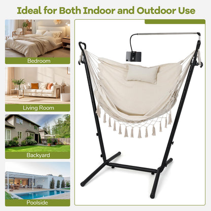 Hammock Chair with Stand and Phone Holder, 6-Level Height Adjustable Patio Swing Hammock