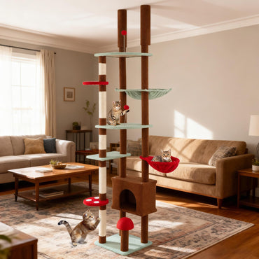 Floor to Ceiling Cat Tree, Tall Cat Tower with 202-224cm/238-265cm Adjustable Height