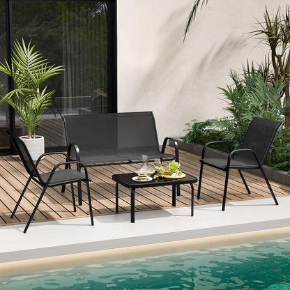 4-Piece Garden Furniture Set, Metal Frame Patio Conversation Set with Loveseat