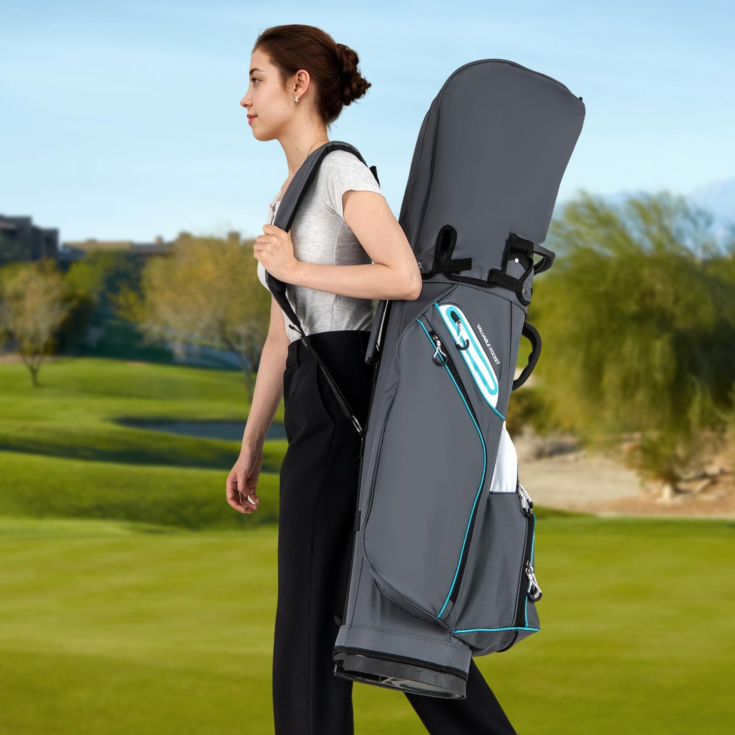 Giantex Golf Cart Bag Golf Trolley Bag with 14 Way Dividers Cooler Pocket Adjustable Shoulder Strap Rain Hood