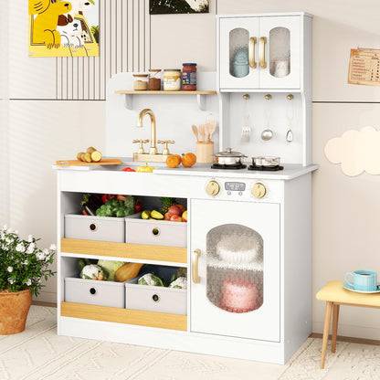 Kids Kitchen Playset Toy Play Kitchen with 4 Fabric Drawers for 3+ Years Old