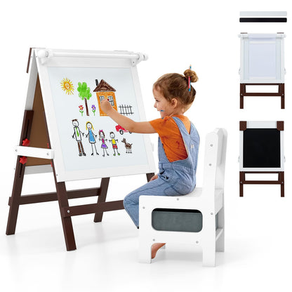 Height-adjustable Painting Easel with Chalkboard and Paper Holder
