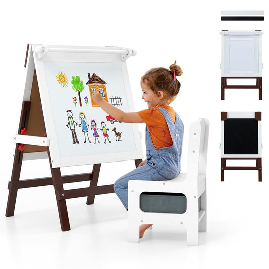 Height-adjustable Painting Easel with Chalkboard and Paper Holder