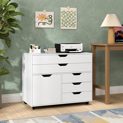 5-Drawer Chest with Door Mobile Chest of Drawers with 5 Casters