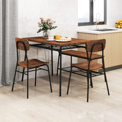 4 Piece Dining Table Set Metal with Bench and Storage Racks