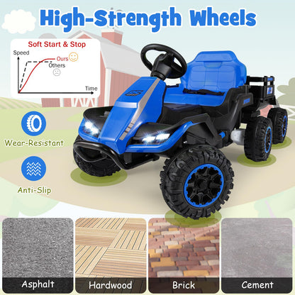24V Ride on Tractor with Trailer, Kids Electric Car