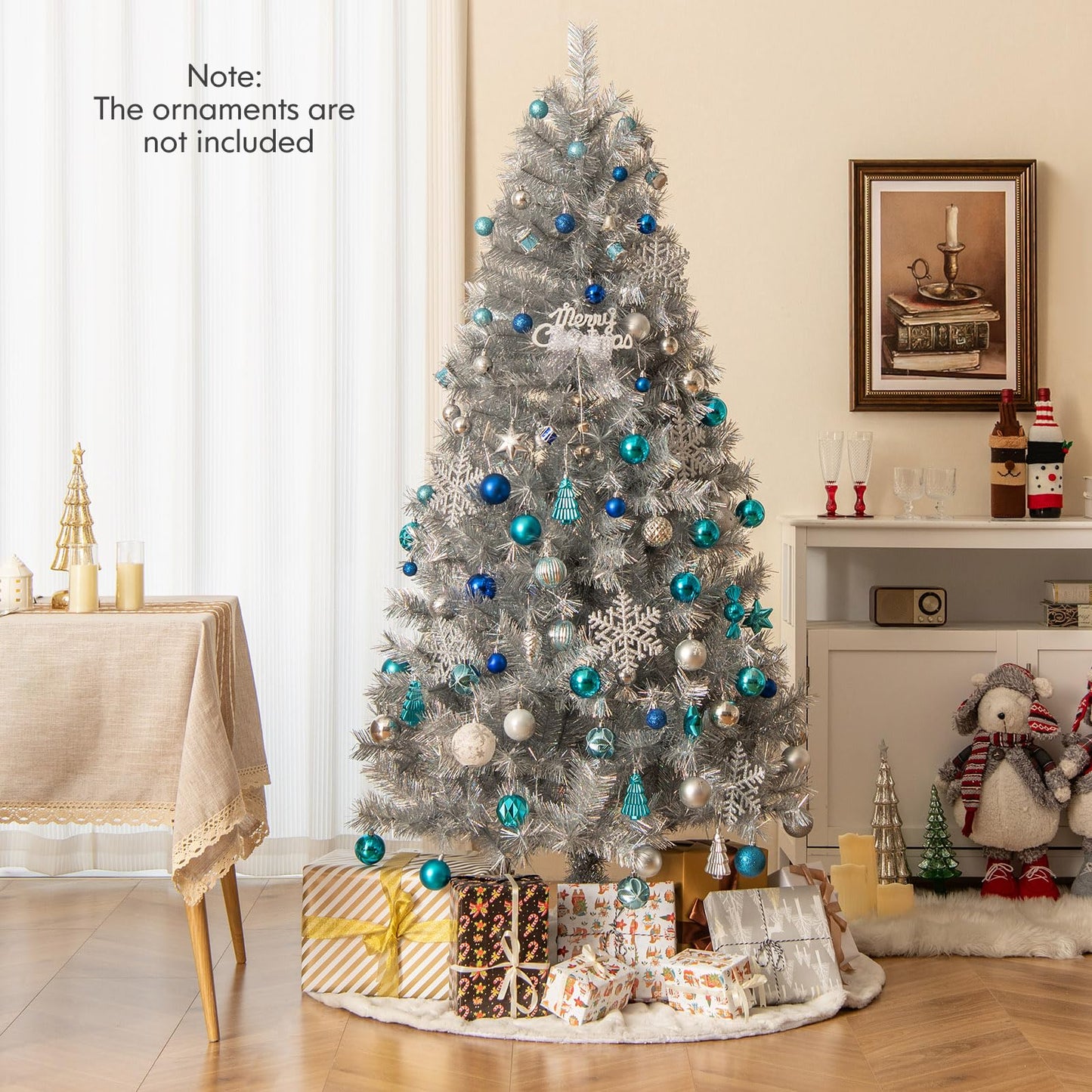 6FT Pre-Lit Artificial Christmas Tree, Hinged Xmas Tree with 553 Branch Tips