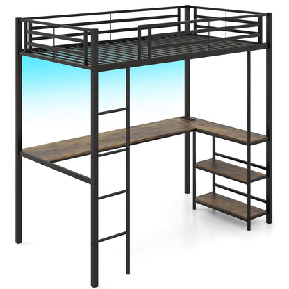 3FT Metal Frame Ladder Loft Bed with RGB LED Lights