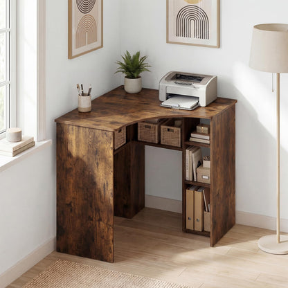 Charging Station and Storage Shelves, Space-Saving Wooden Gaming PC Laptop Table