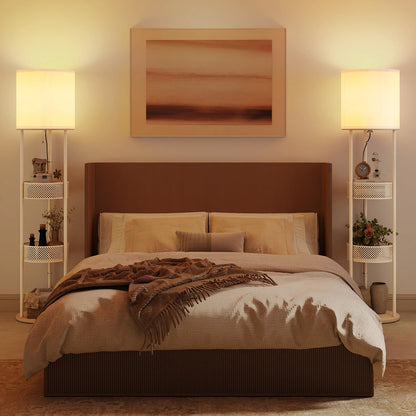 Floor Lamp with 3 Storage Shelves & Linen Fabric Shade