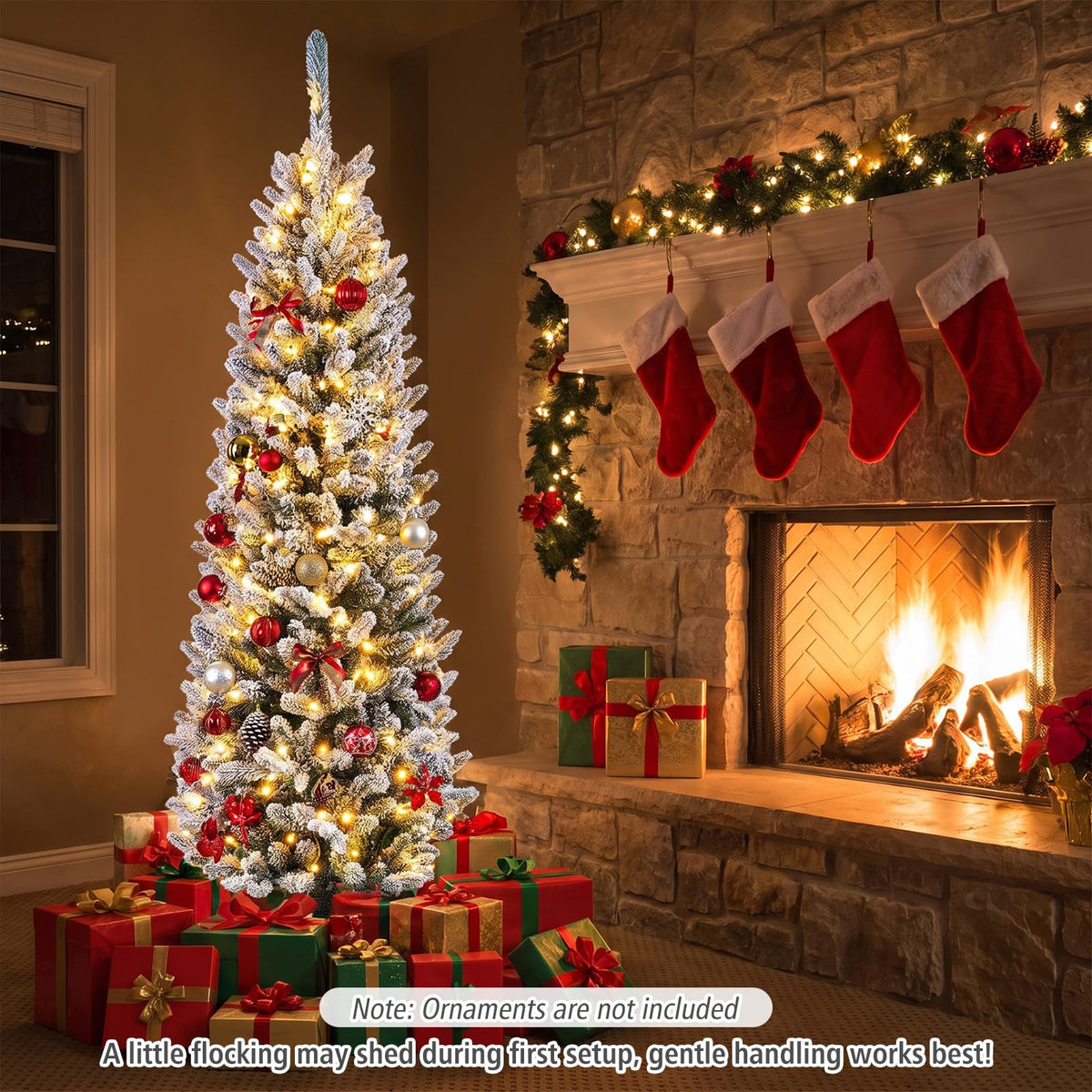5/6FT Pre-Lit Christmas Tree, Artificial Frosted Hinged