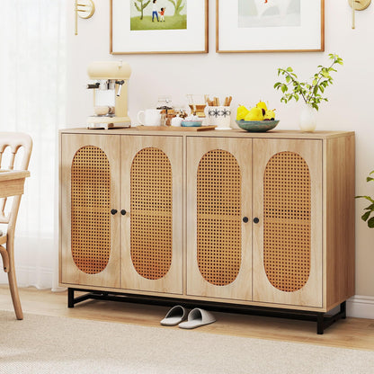 126cm Sideboard Buffet Cabinet with 4 Doors and Adjustable Shelves