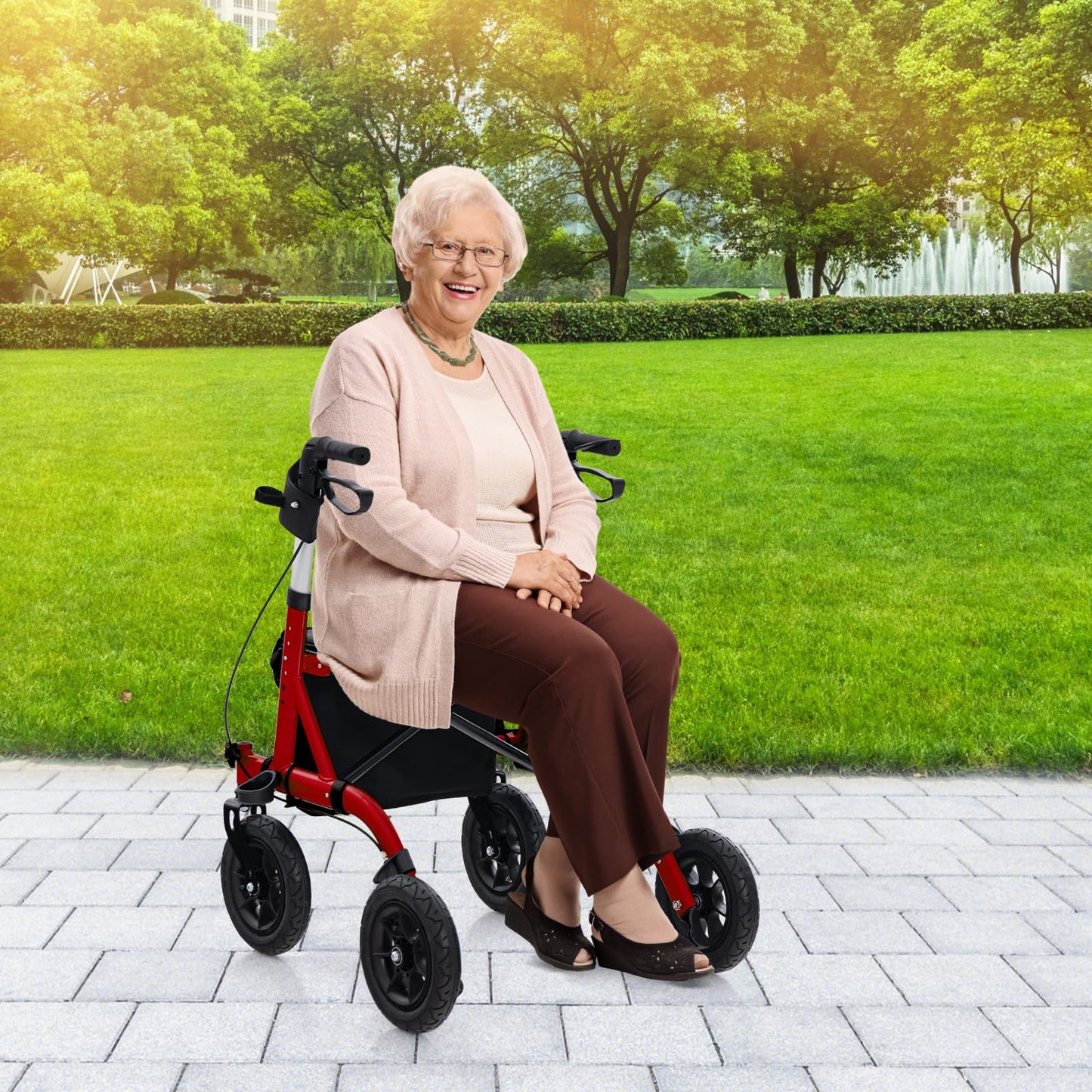 Height Adjustable Rolling Walker with Seat
