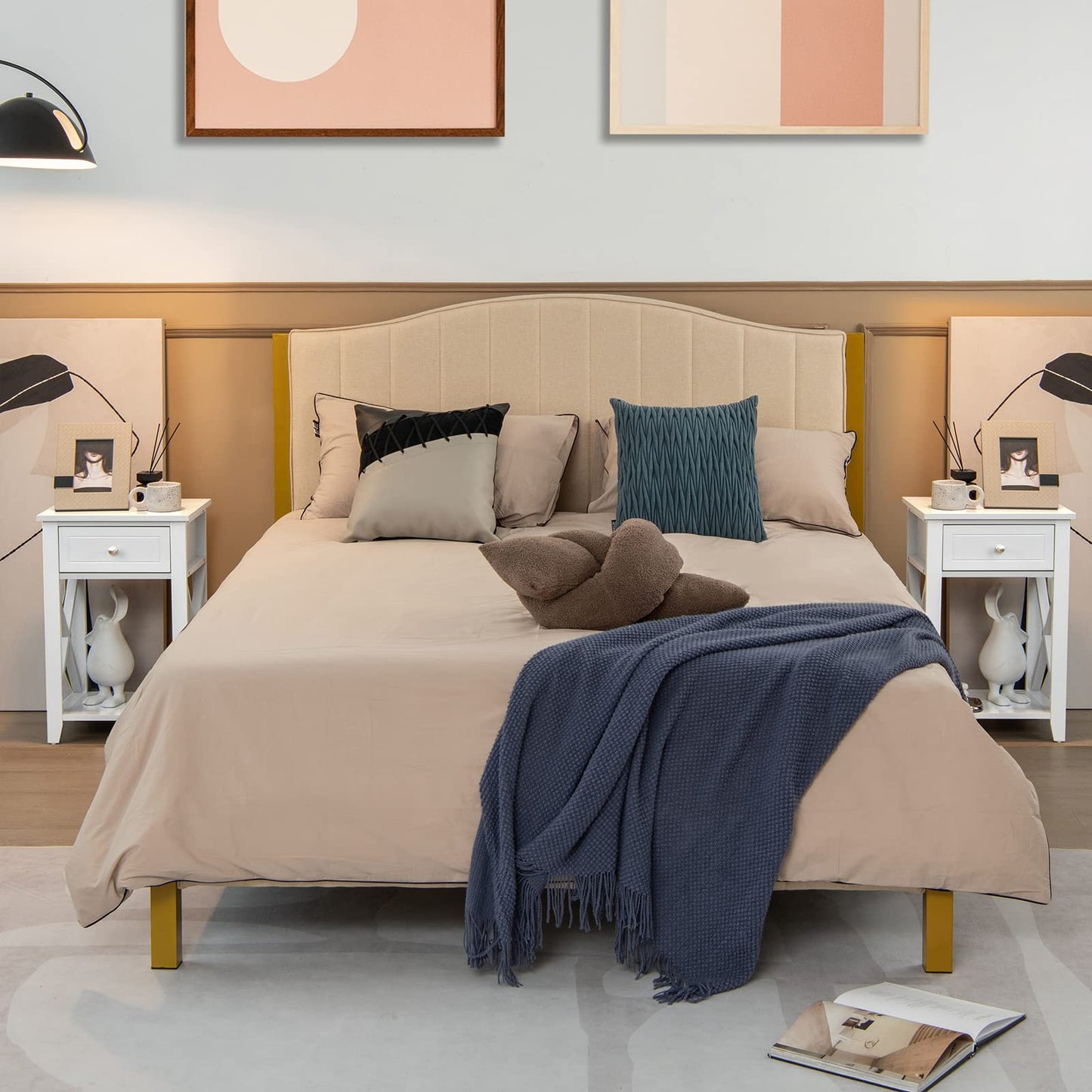 Modern X-Design Nightstand with Drawer and Bottom Storage Shelf