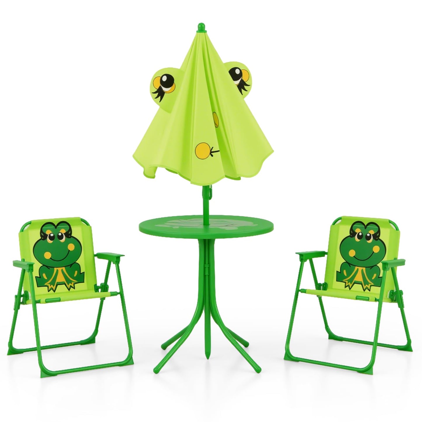 Outdoor Children Picnic Table with 2 Folding Chairs & Height Adjustable Umbrella