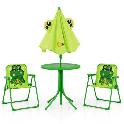 Outdoor Children Picnic Table with 2 Folding Chairs & Height Adjustable Umbrella