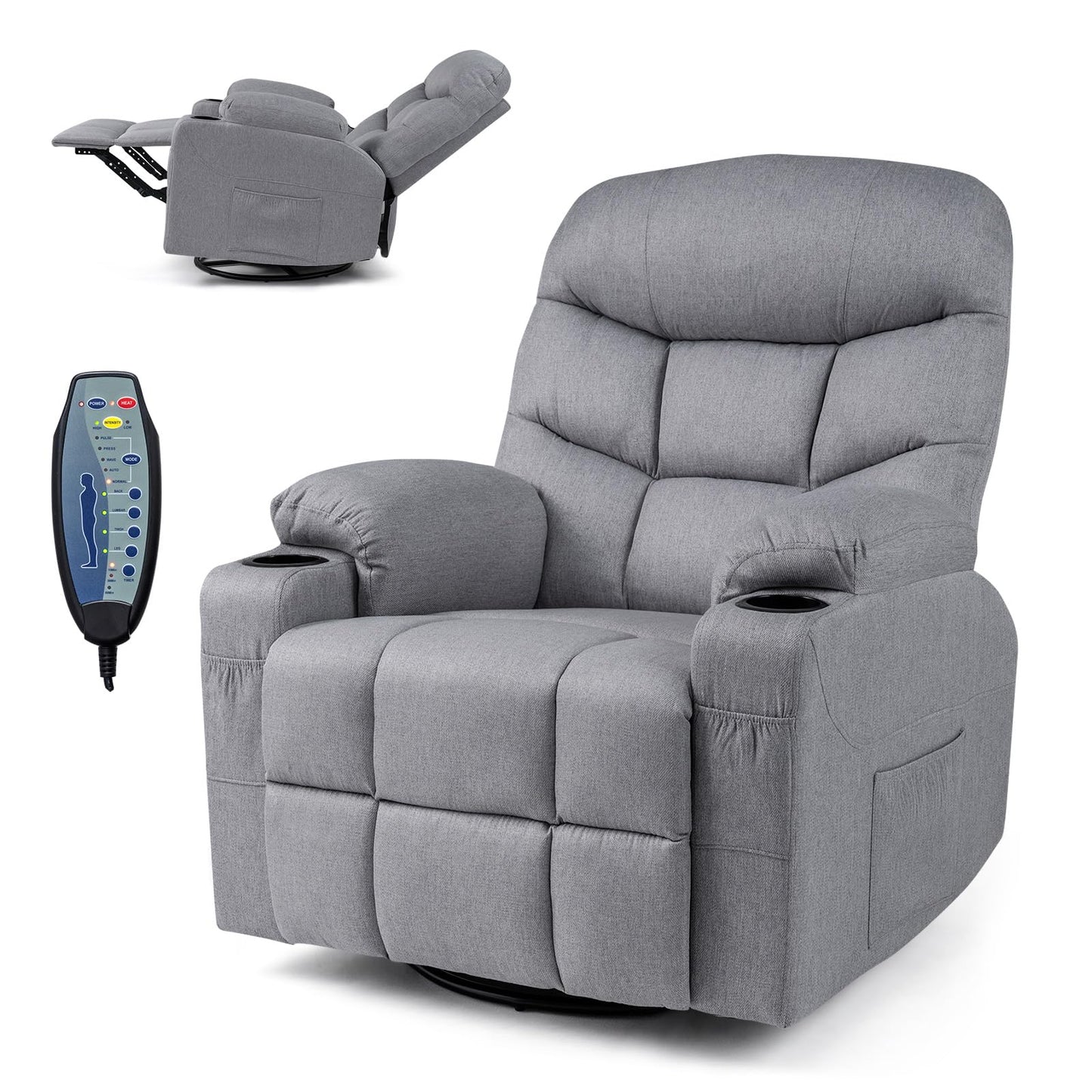 Recliner Chair with Massage and Heat Nursery Rocking Chair with 360° Swivel Function