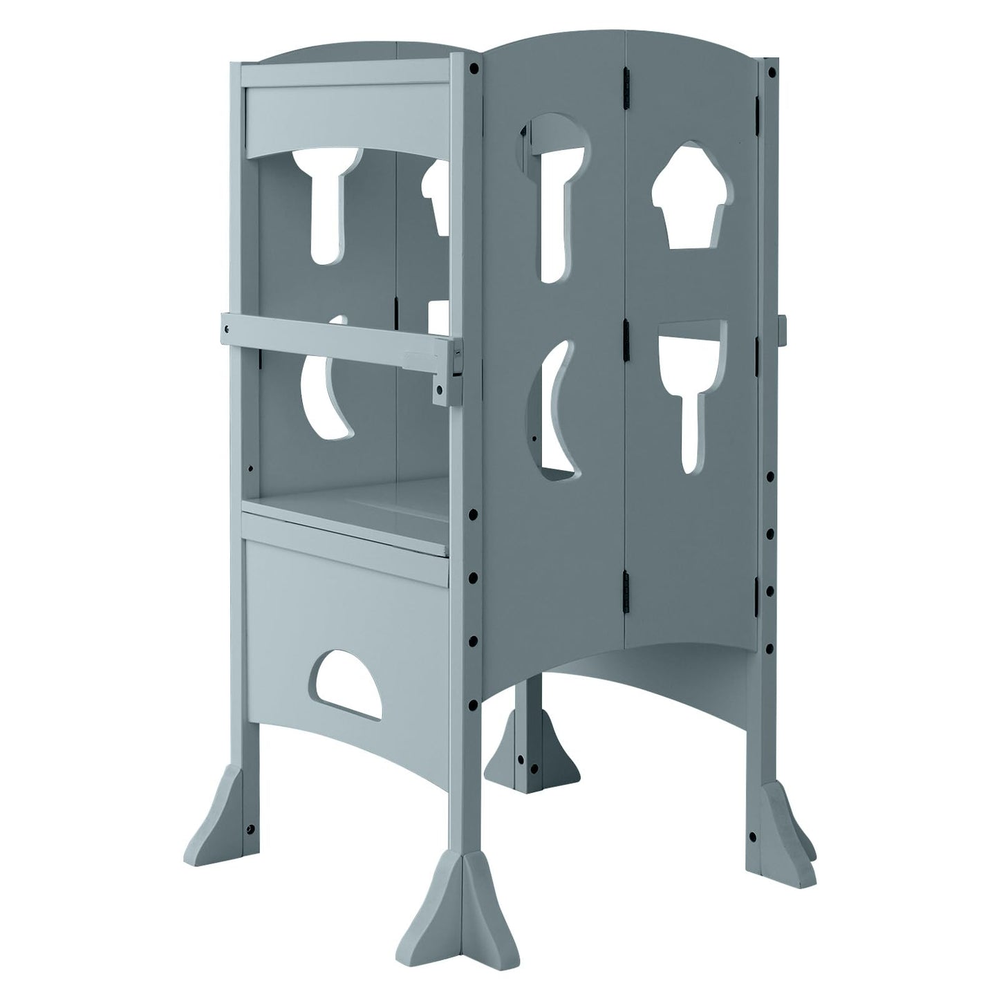 Height Adjustable Toddler Kitchen Helper with Safety Latches and Protective Rail