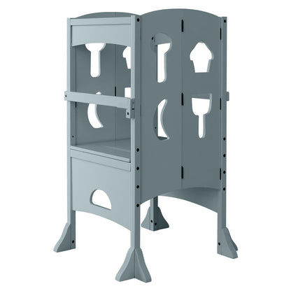 Height Adjustable Toddler Kitchen Helper with Safety Latches and Protective Rail