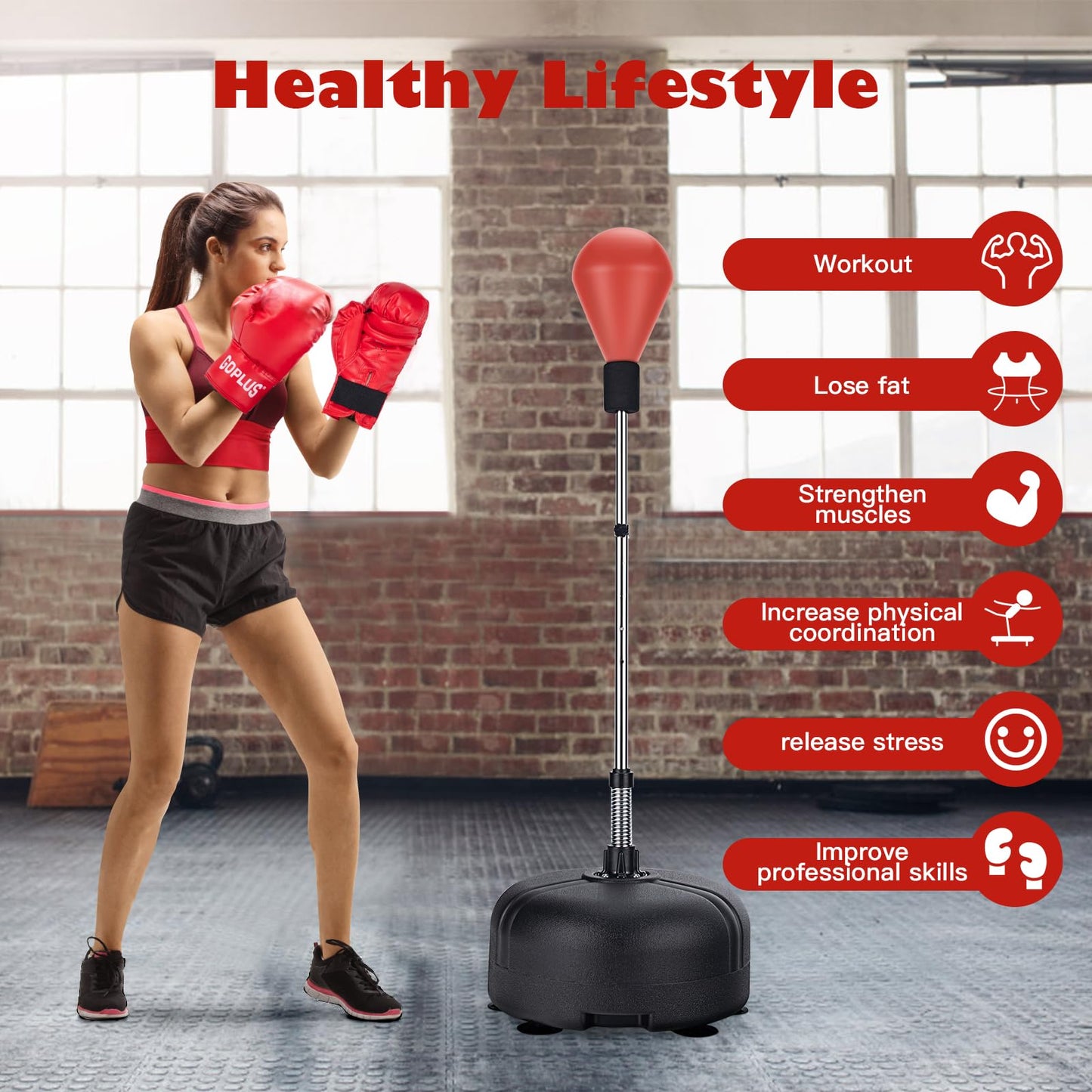 Freestanding & Height Adjustable Punching Bag with Stand and Gloves