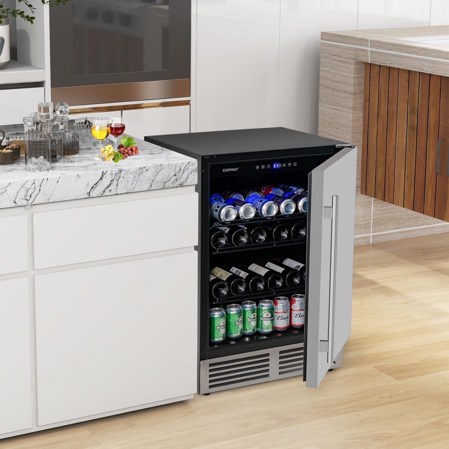 140L 190 Cans Freestanding Wine Cooler with Reversible Door