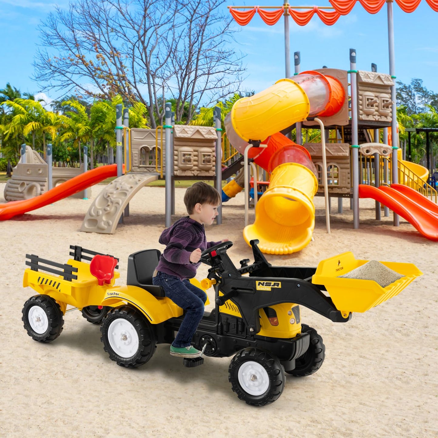 Kids Ride on Excavator, Pedal Go Kart with Manual Control Bucket
