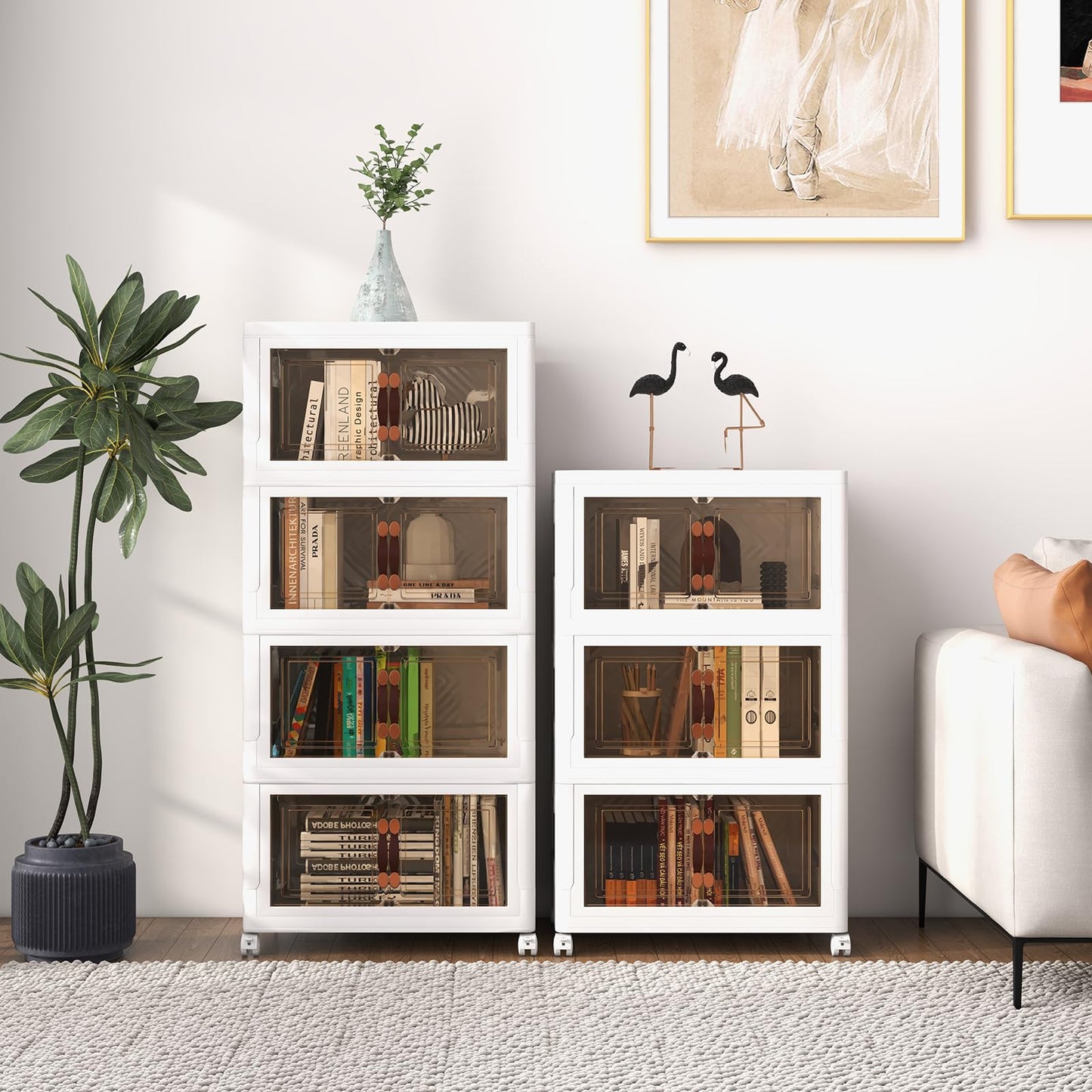 Folding Shoe Storage Cabinet with Lockable Wheels