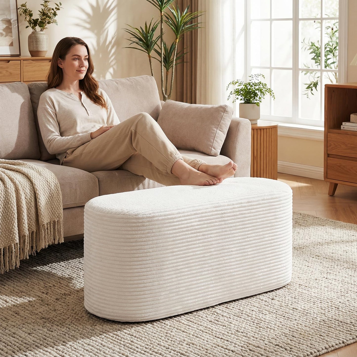 Upholstered Ottoman Bench 120CM Modern End of Bed Stool with Corduroy Fabric