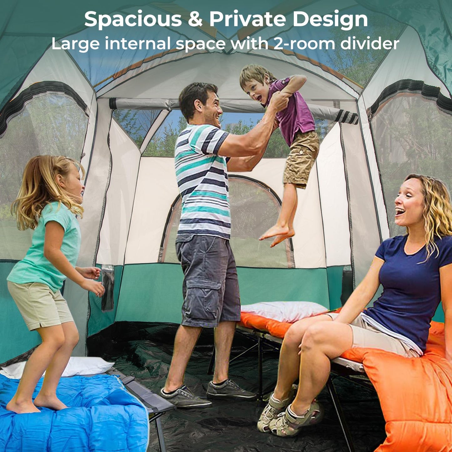 6-Person Camping Tent with 2-Room Divider for Camping Hiking color