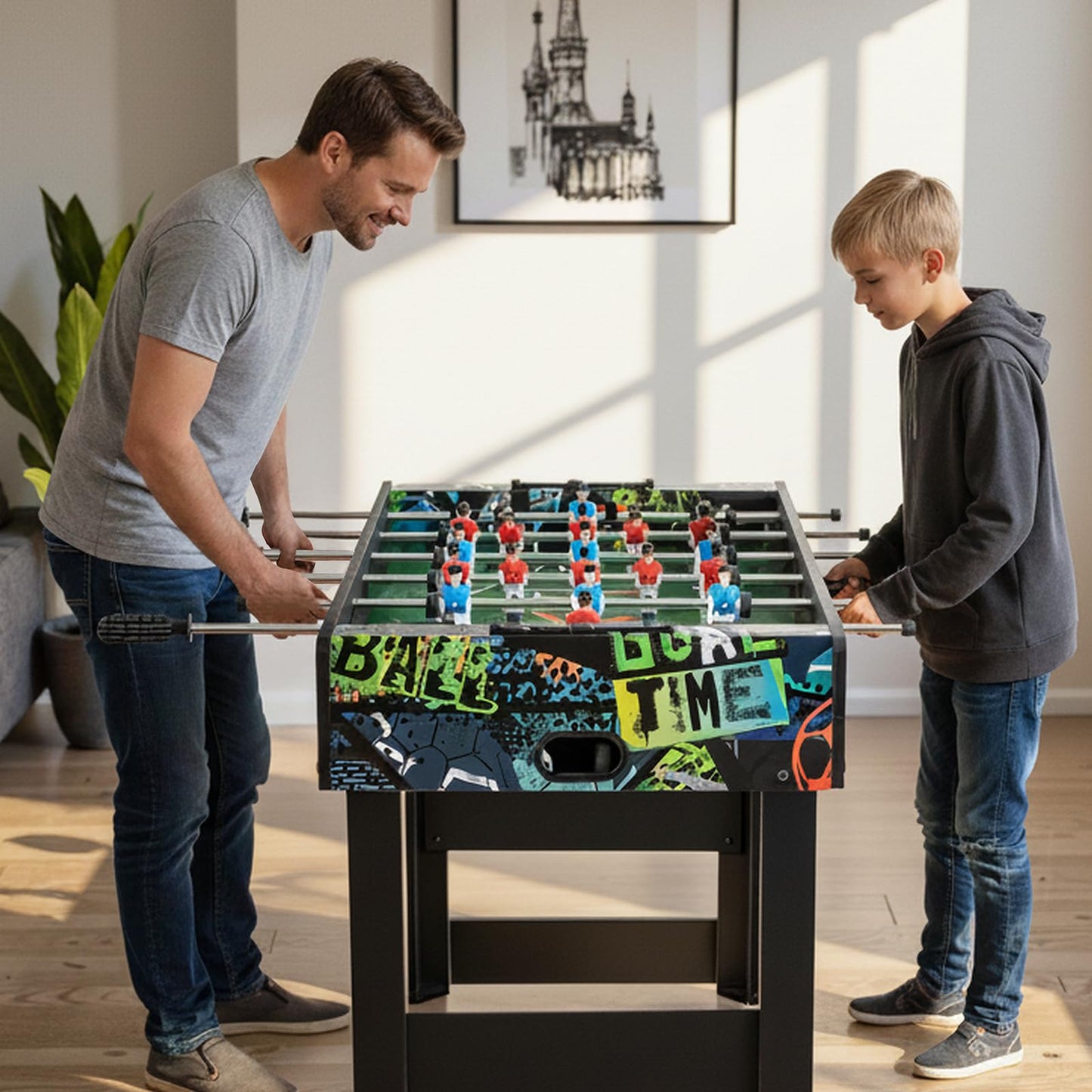 3ft Football Table, 2-in-1 Foosball Game Table with Detachable Legs & 2 Balls