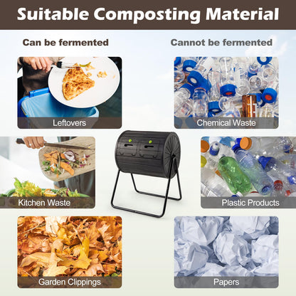 142 Large Outdoor Compost Tumbler with Dual Chambers