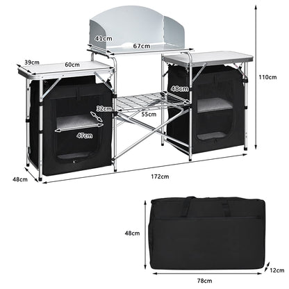 Folding Camping Table with Windshield and Carrying Bag