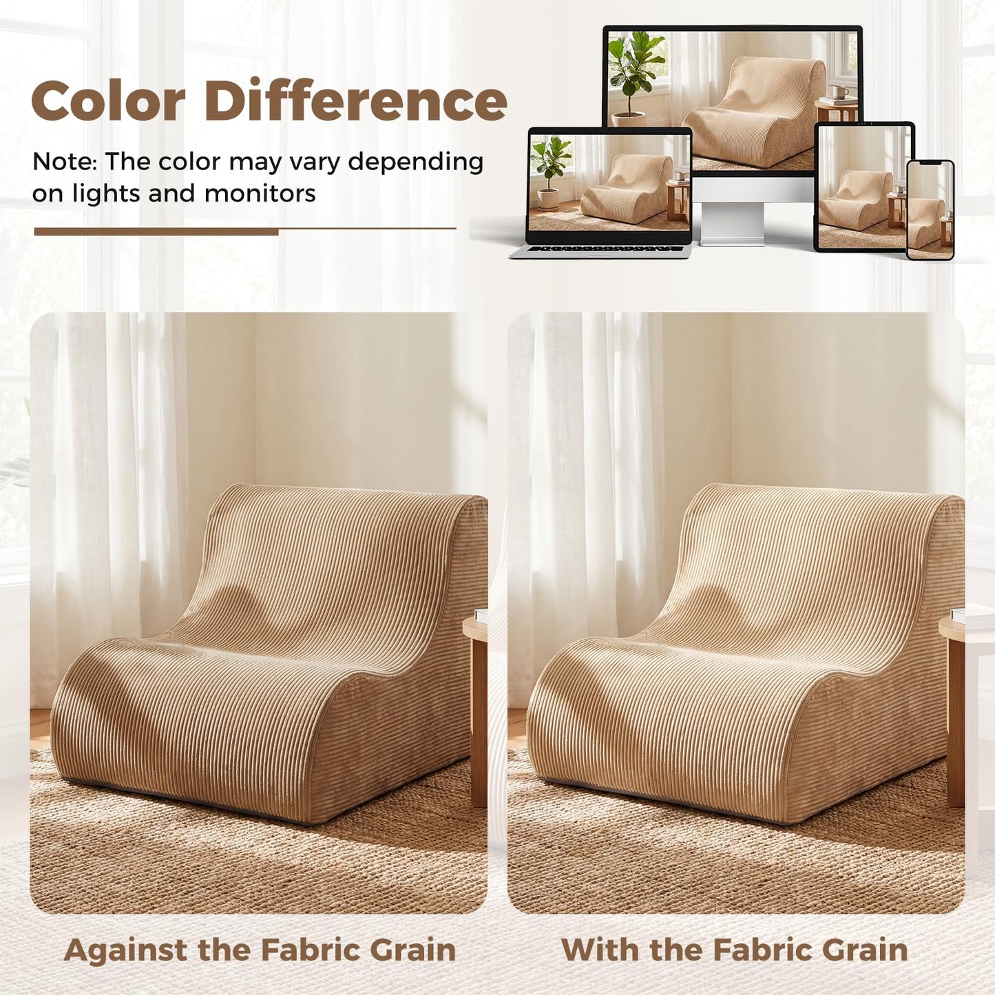 Curved Lazy Floor Sofa with Machine-washable Cover and Anti-slip Bottom