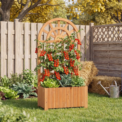 Garden Planter with Trellis, Wooden Raised Bed with Drainage Holes