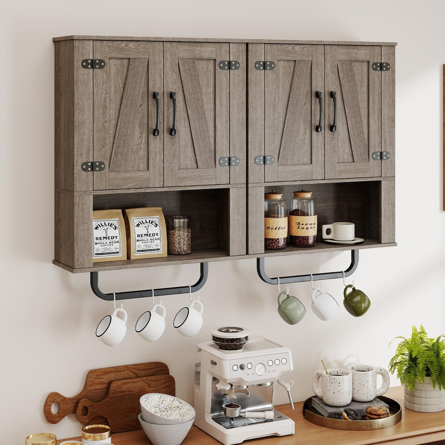 Bathroom Wall Cabinet with 2 Barn Doors & Metal Towel Bar