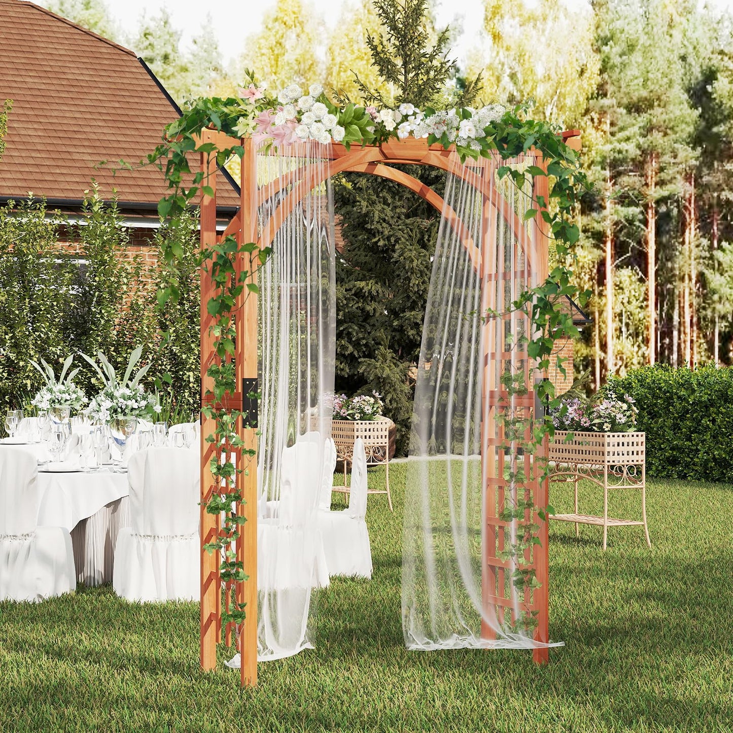 Wooden Garden Arch Entryway Trellis Pergola Arbour(160 x 60 x 215cm)