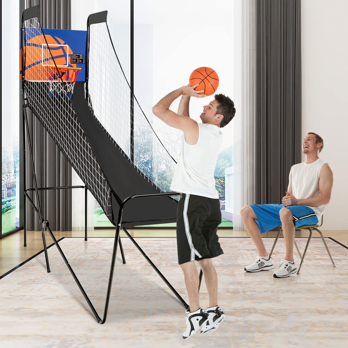 Folding Basketball Arcade Game with Electronic Scorer and Buzzer